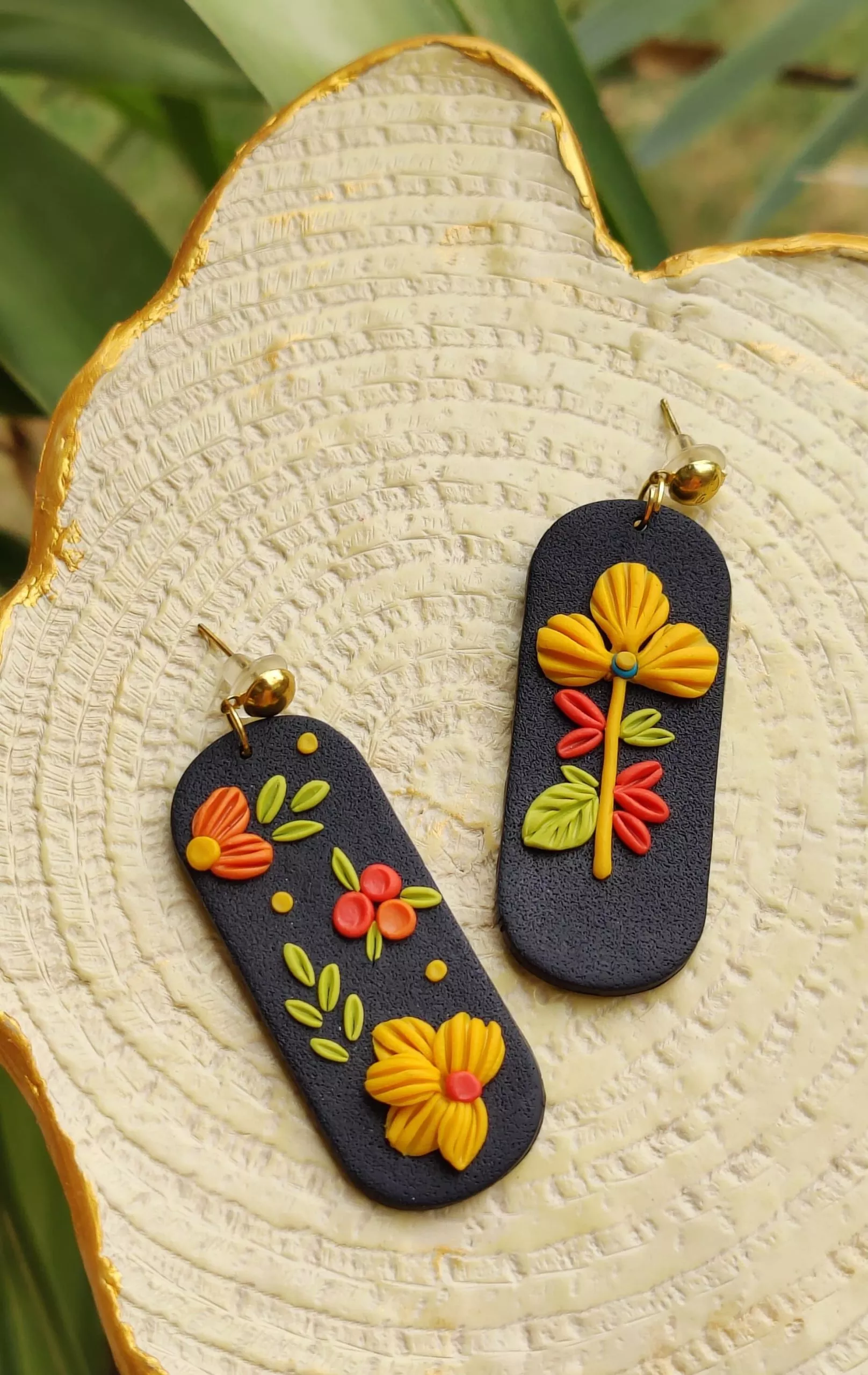 Embellished Modern Earrings in Black and Yellow
