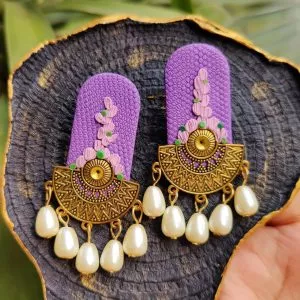 Polymer Clay Pearl Jhumka Earrings in Lavender