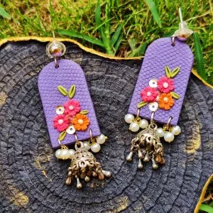 Ethnic Flower Jhumka Earrings in Lavender
