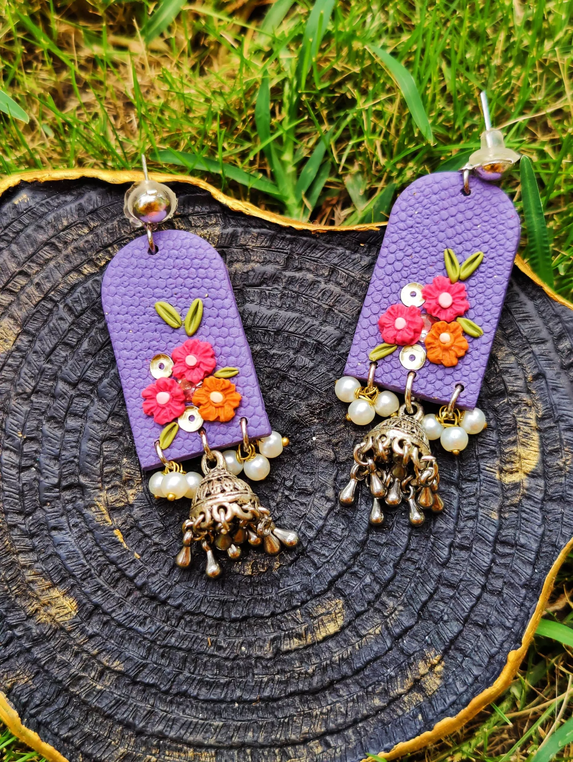 Ethnic Flower Jhumka Earrings in Lavender