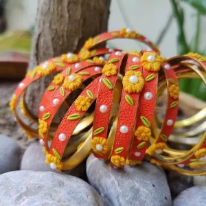 Unique Embellished Fusion Bangles in Orange and Yellow