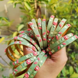 Embellished Fusion Bangles in Sage Green