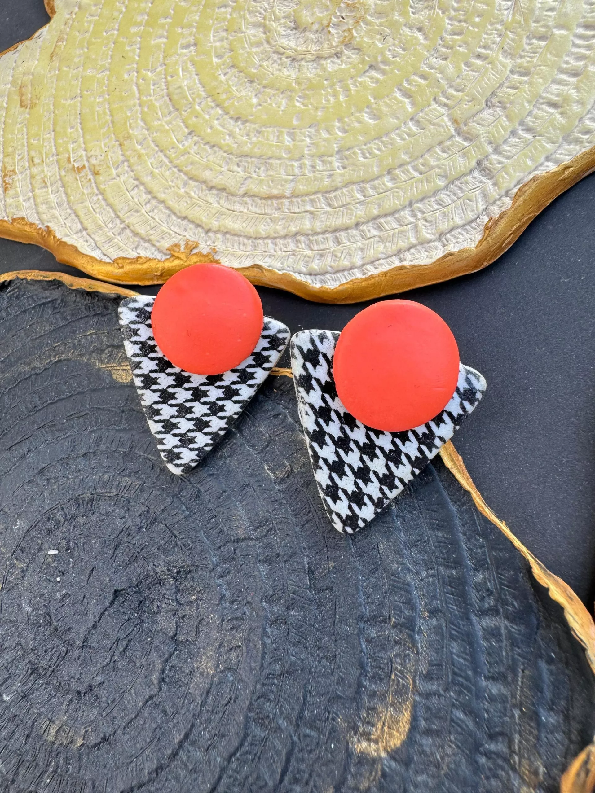 Houndstooth Strawberry Triad Earrings