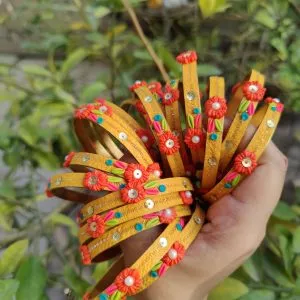 Unique Embellished Fusion Bangles in Yellow