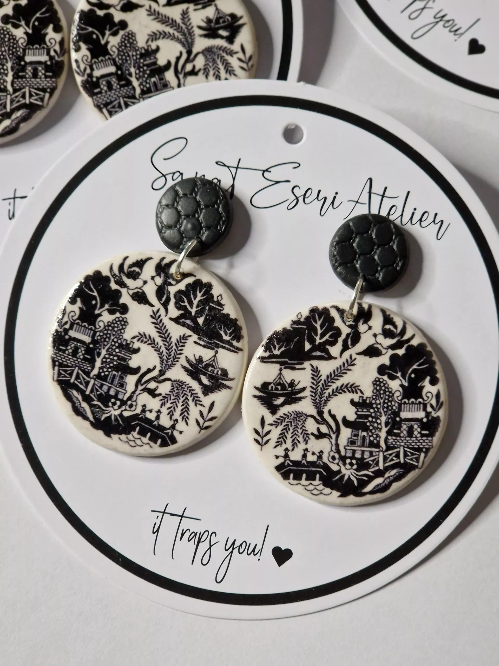 Black and White Round Signature Earring