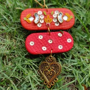 Ellipse Heart Fusion Necklace in Pink and Orange (3-tier)