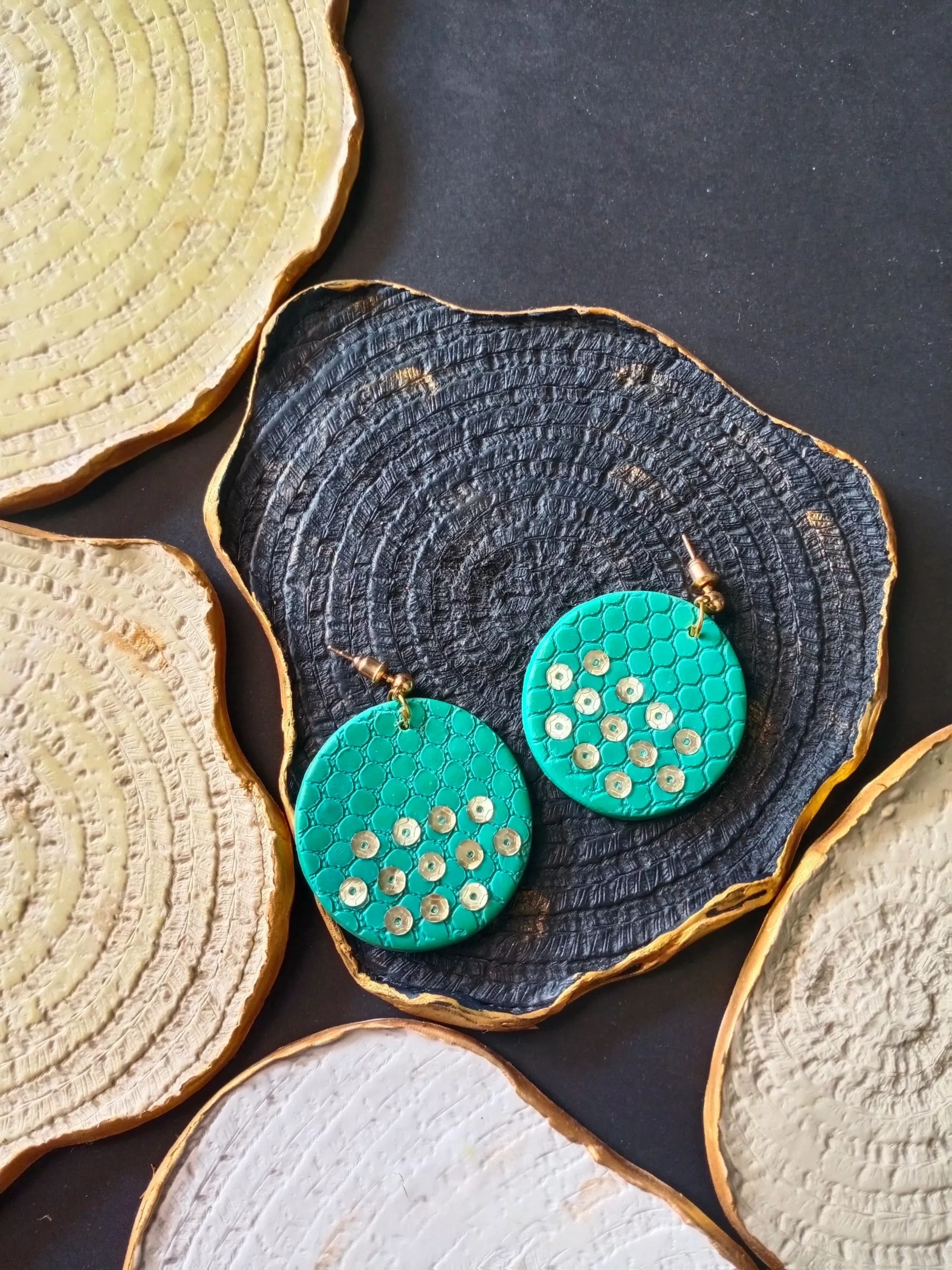 Round Sequin Dangle Earrings (Turquoise Color)