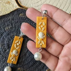Long Fusion Embellished Pearl Earrings (Yellow Colors)