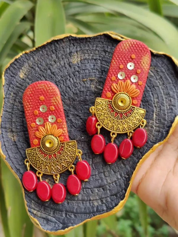 Archway Ethnic Bead Drop Jhumka Earrings. Made with polymer clay, these long beaded earrings are perfect to semi-formal occasions such as Eid or family dinner
