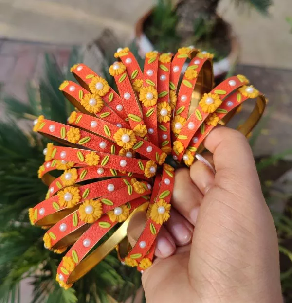 Unique Embellished Fusion Bangles in Orange and Yellow