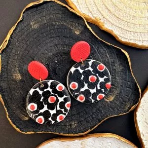 Imprinted Round Earrings (Black and Orange)