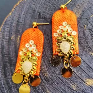 Long Orange Charm Dangle Earrings