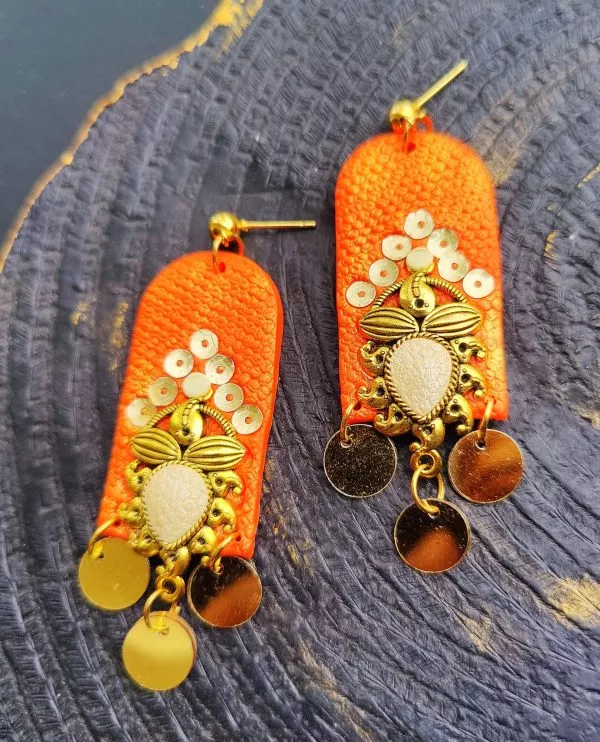 Long Orange Charm Dangle Earrings