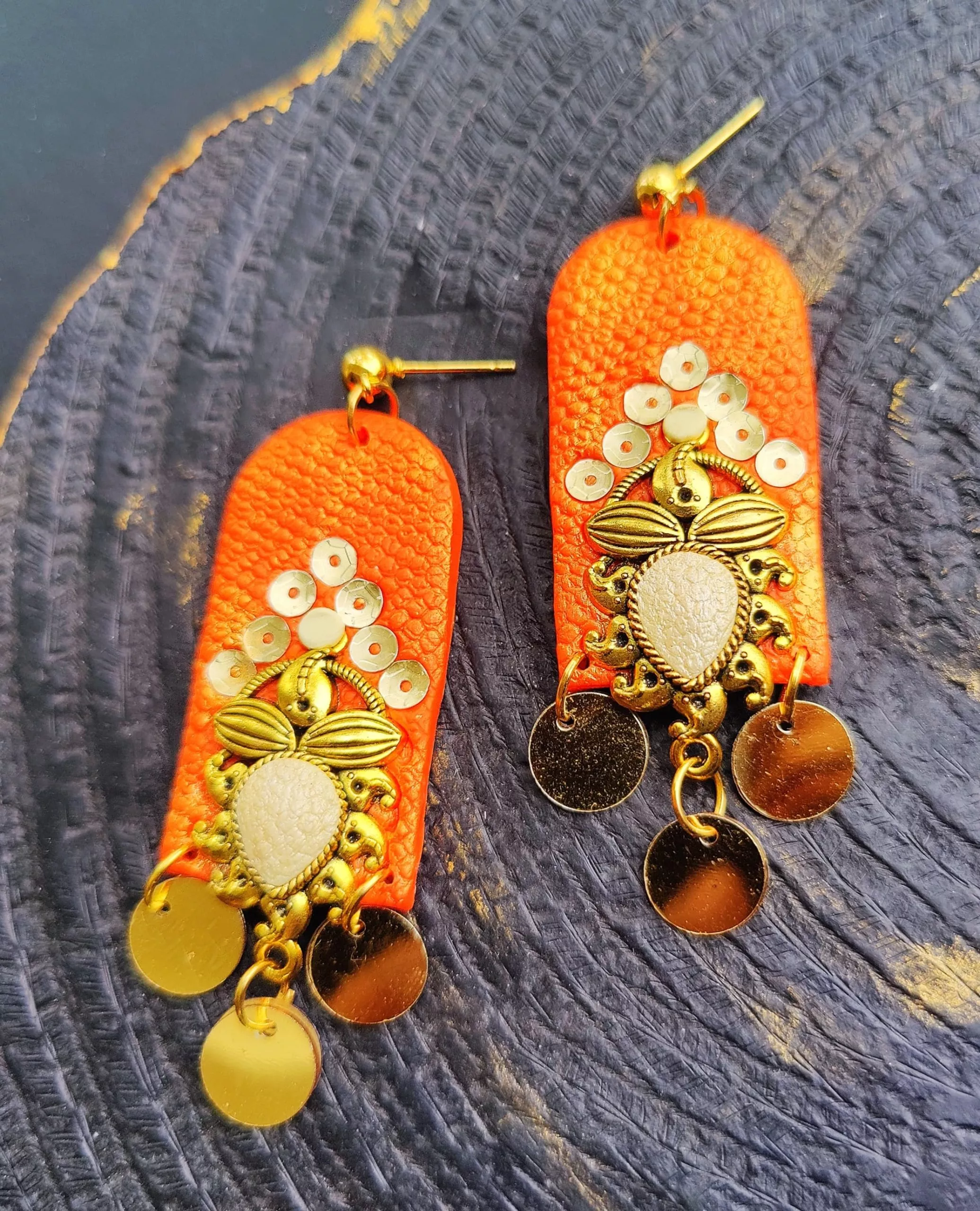 Long Orange Charm Dangle Earrings Long Orange Charm Dangle Earrings