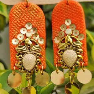 Long Orange Charm Dangle Earrings