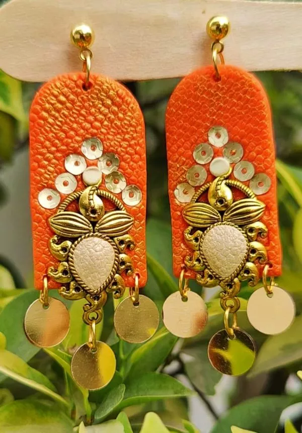 Long Orange Charm Dangle Earrings