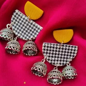 Semi-circle Houndstooth Jhumka Earrings