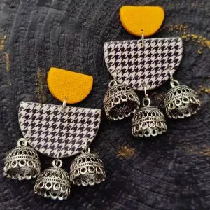 Semi-circle Houndstooth Jhumka Earrings