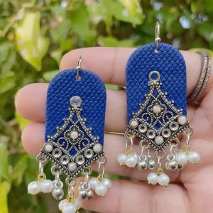 Royal Blue Handcrafted Fusion Jhumka Earrings Pakistan
