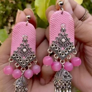 pink oxidized jhumka dangle earrings