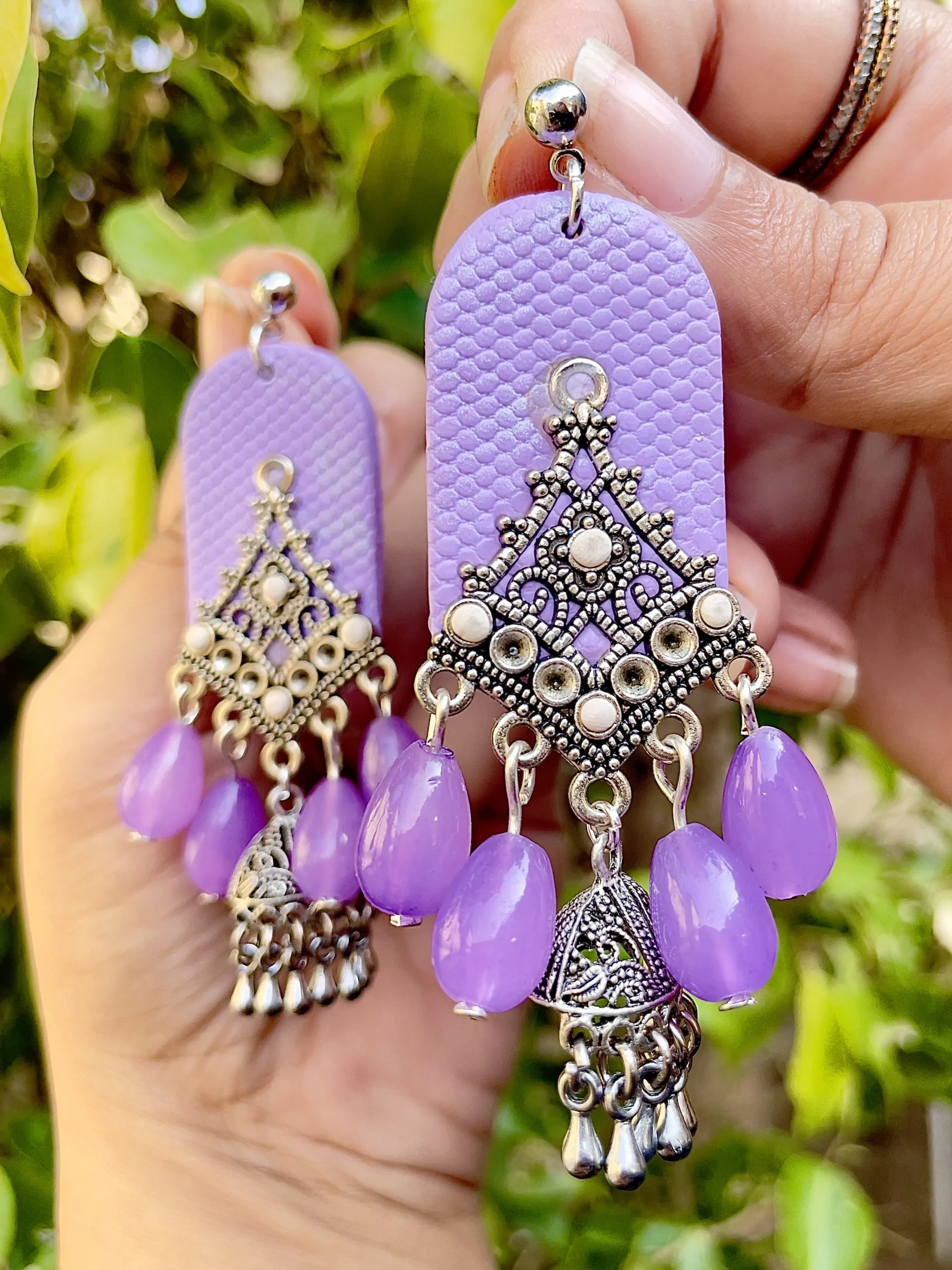 lavender oxidized jhumka earrings
