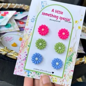 Bright pink, green, and blue 3-pair floral earring pack