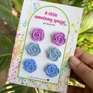 lavender, sky, blue rose stud earring trio