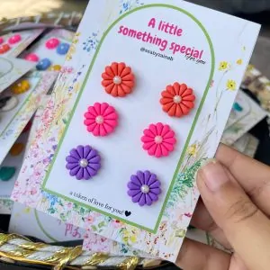 Coral, pink, and lavender flower earring gift set.