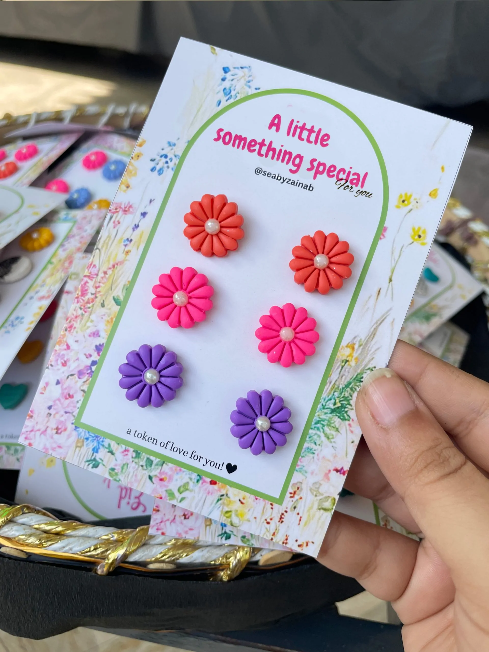 Coral, pink, and lavender flower earring gift set.