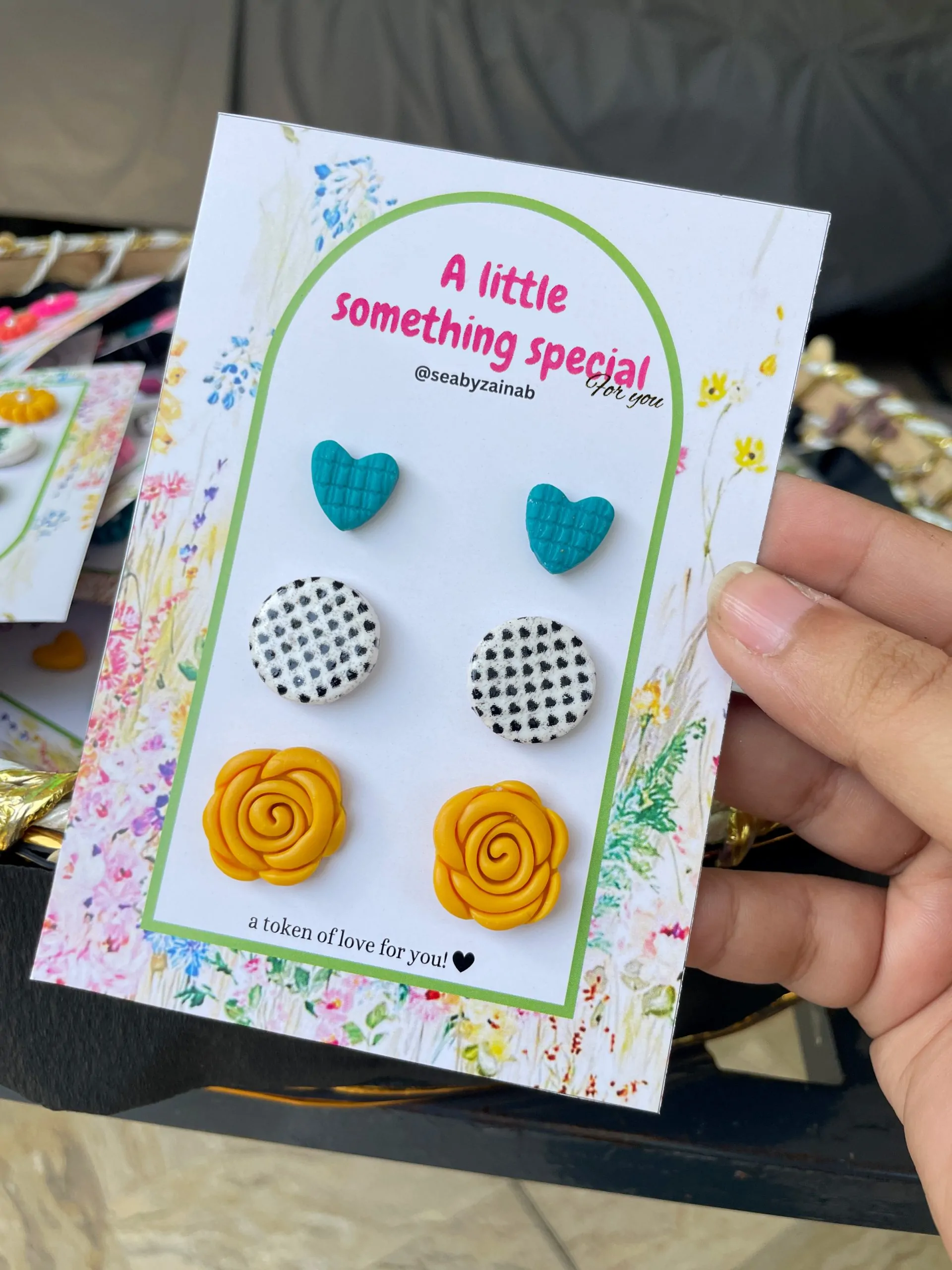 teal heart and yellow rose stud