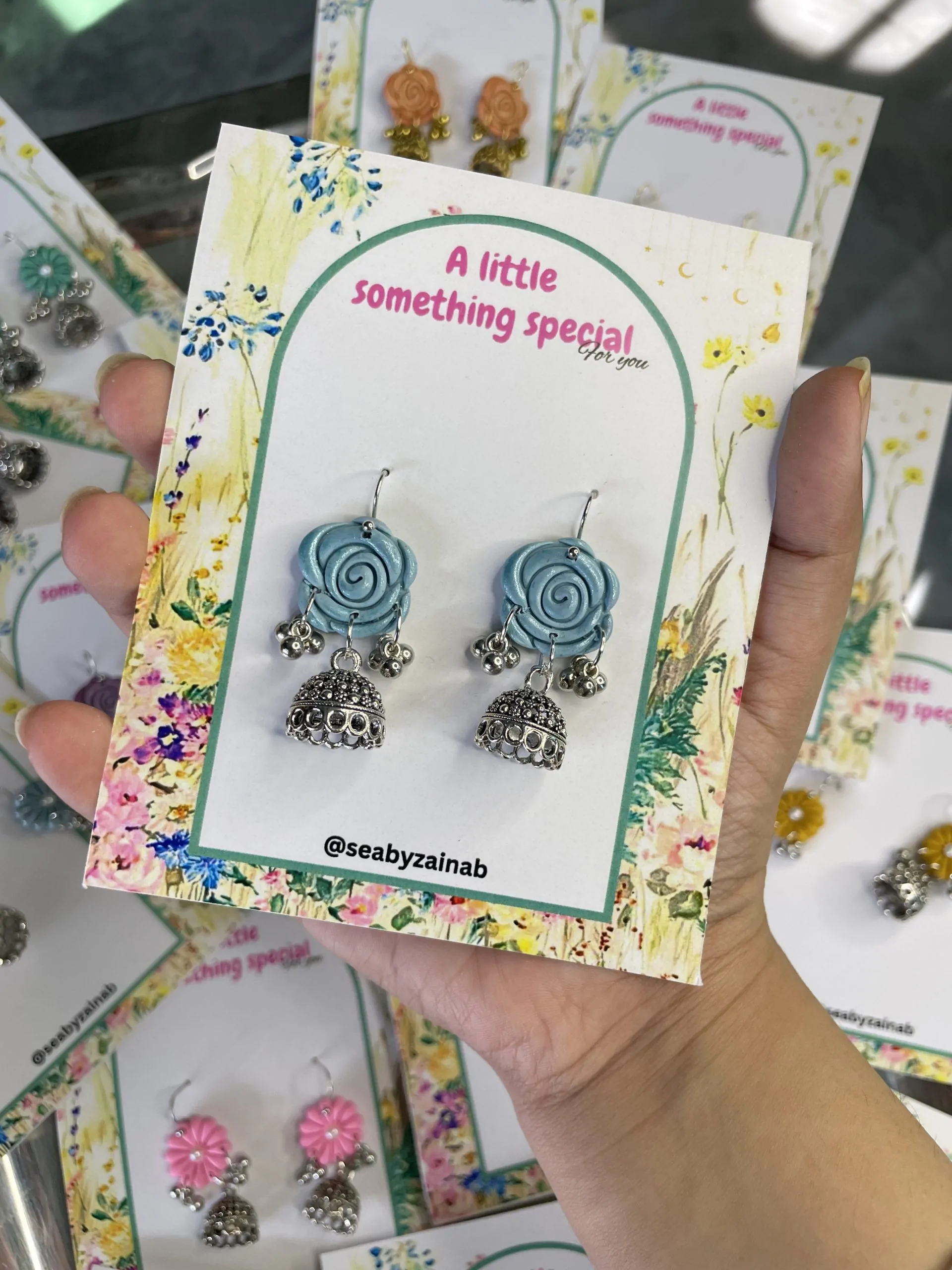 sky blue rose jhumka