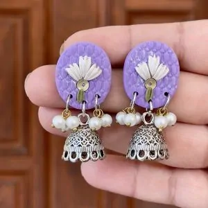 Lavender Textured Circular Jhumkas