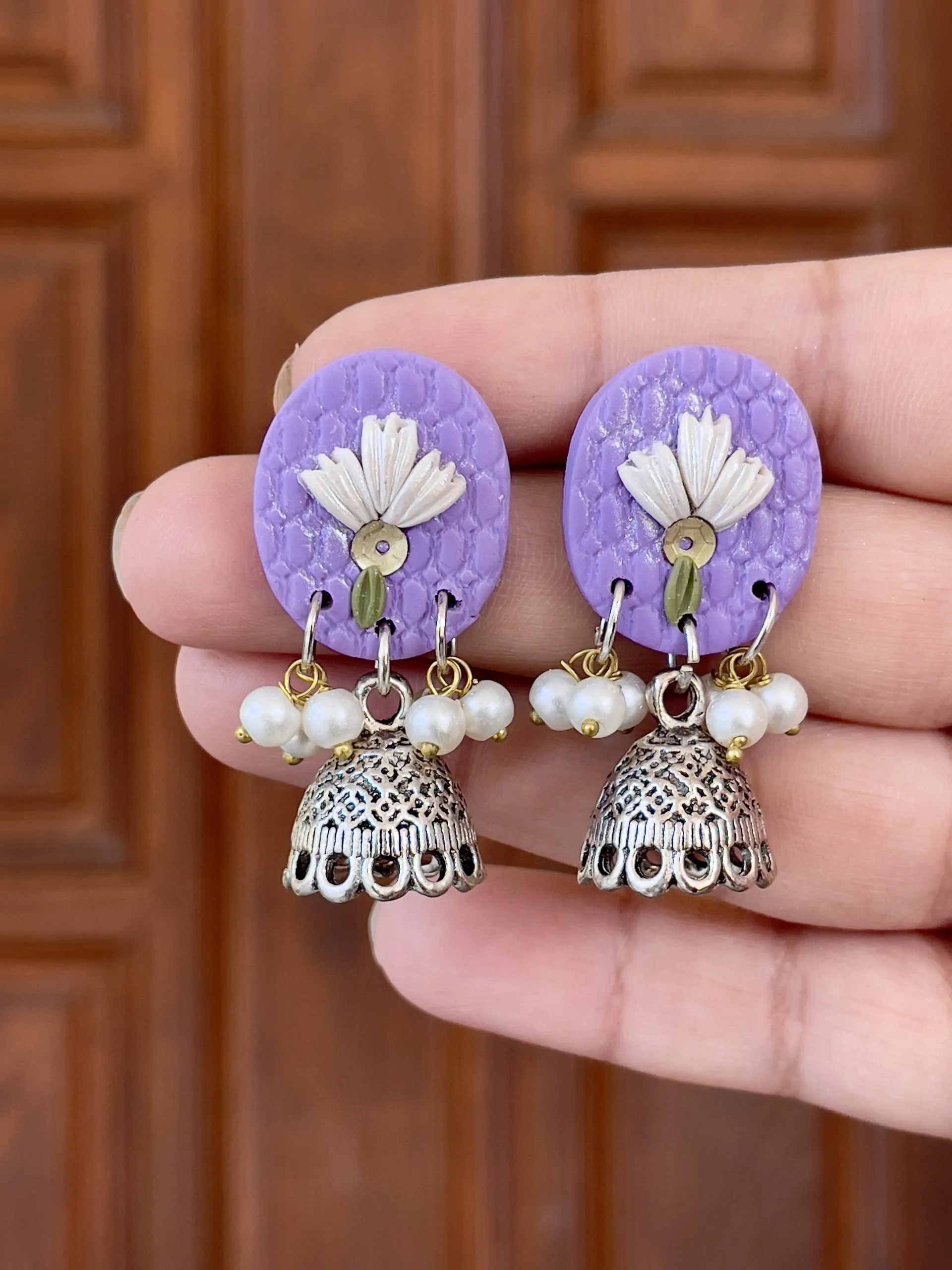Lavender Textured Circular Jhumkas