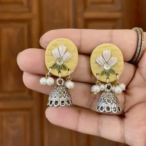 Butter Yellow Textured Circular Jhumkas