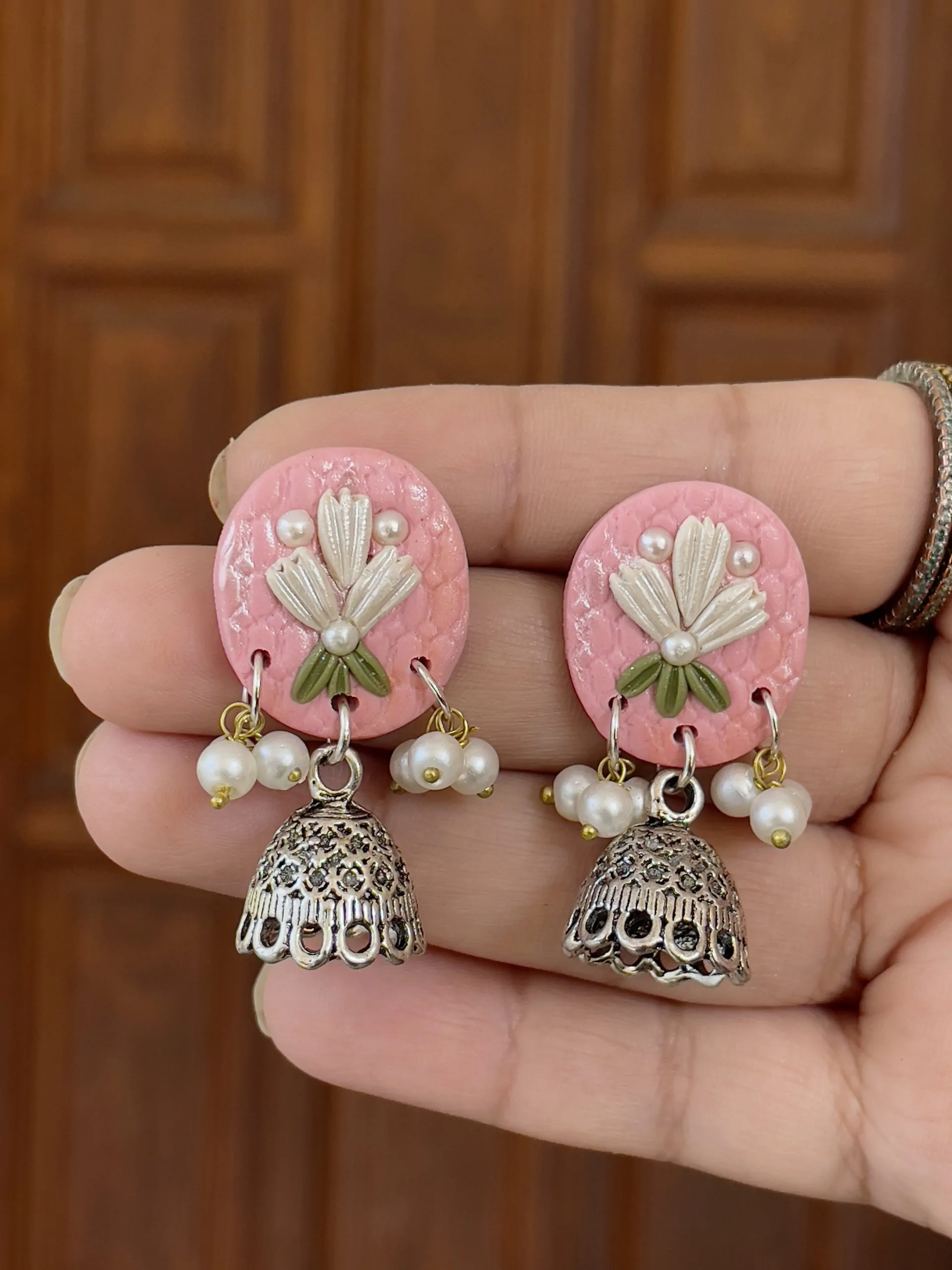 Pink Textured Circular Jhumkas