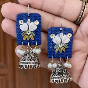 cobalt Blue Textured Rectangular Jhumka Dangles